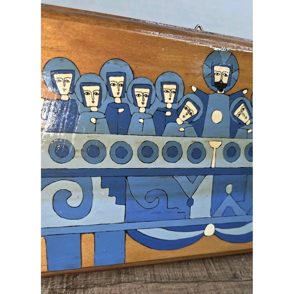 Handmade El Salvador Folk Art The Last Supper Painted Wood Plaque Wall Decor